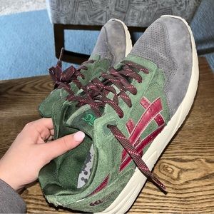 ASICS GelSaga Green and Maroon Sneakers